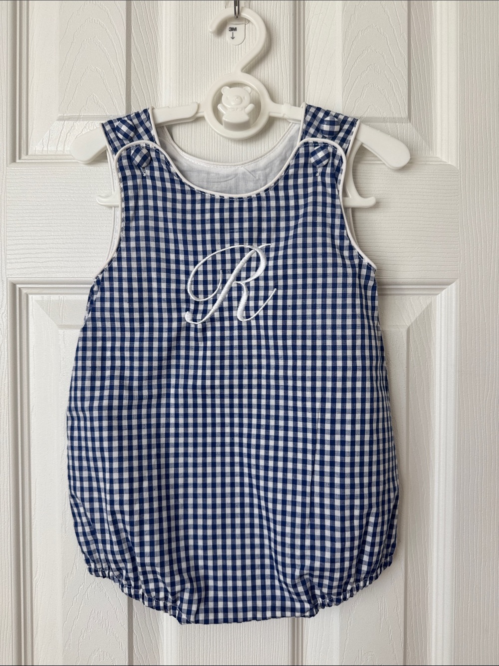 Cactus Navy and White Gingham One piece with “ R “ Monogram
